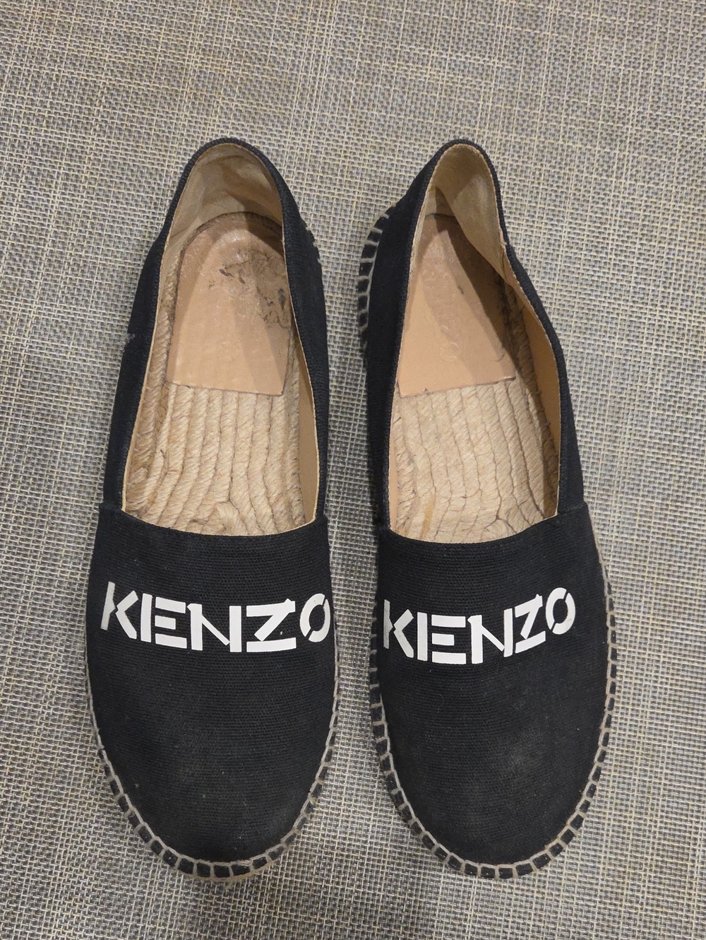Kenzo Black Canvas Slip-On Espadrilles with White Logo